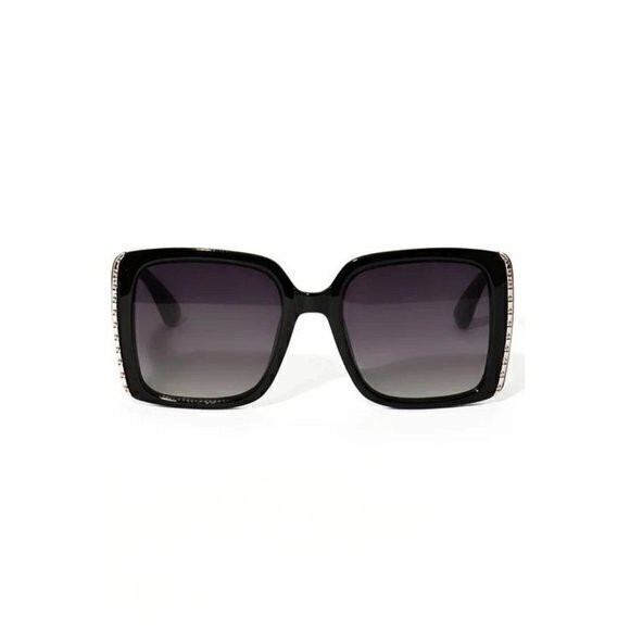 Unexpected Wonderment Square Frame Side Metal Textured Detail Sunglasses Black - Picture 4 of 6